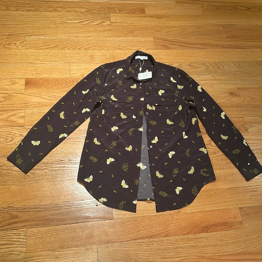 A.M Bobbi Blouse Grey Butter Button Up Size M